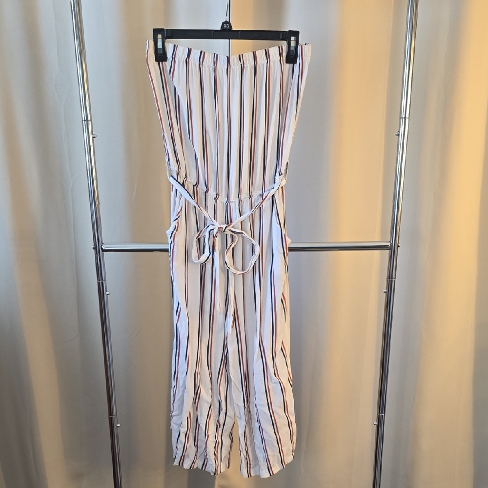 Striped Women's Sleeveless Jumpsuit - Red, White and Blue.